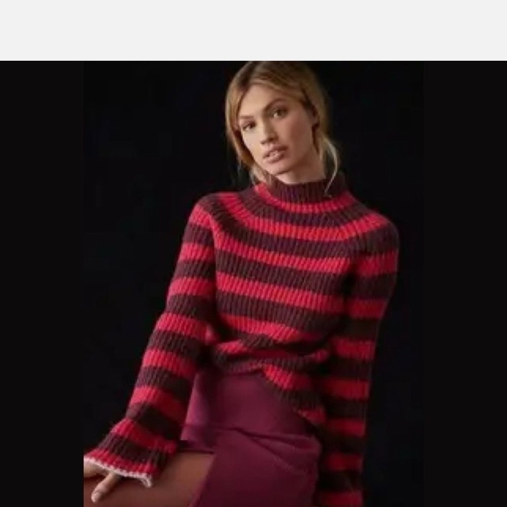 Anthropologie Red and Black Striped Turtleneck Sweater